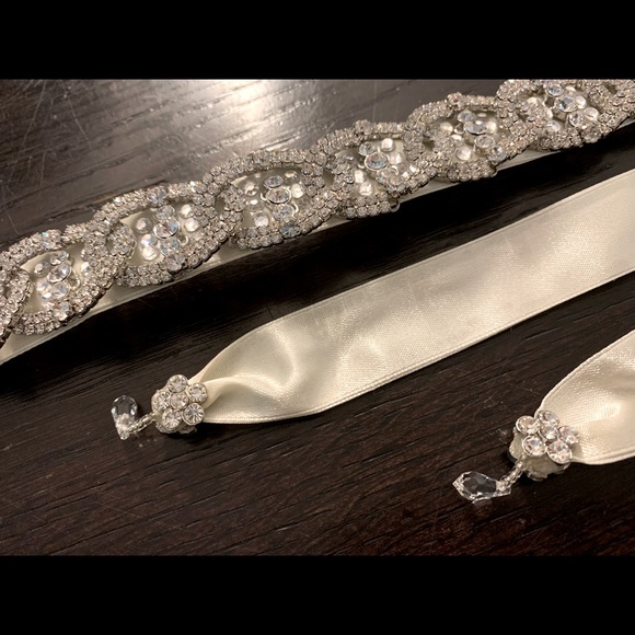 Rhinestone Bone Ivory belt sash bridal main image 8
